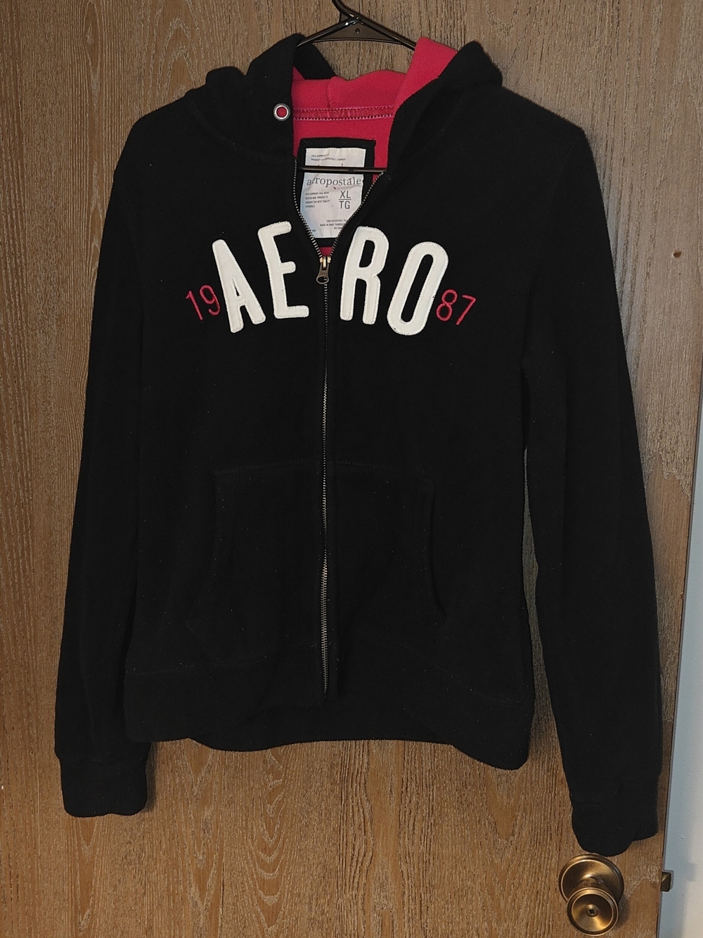 Aeropostale Black Zip Hoodie with Pink Accent
